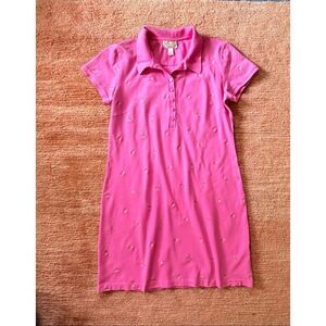 Talbots Pink Polo Dress Palm Print Size L
